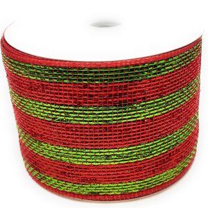 Christmas Red and Green Striped 4" Wide Metallic Deco Mesh Ribbon Garland